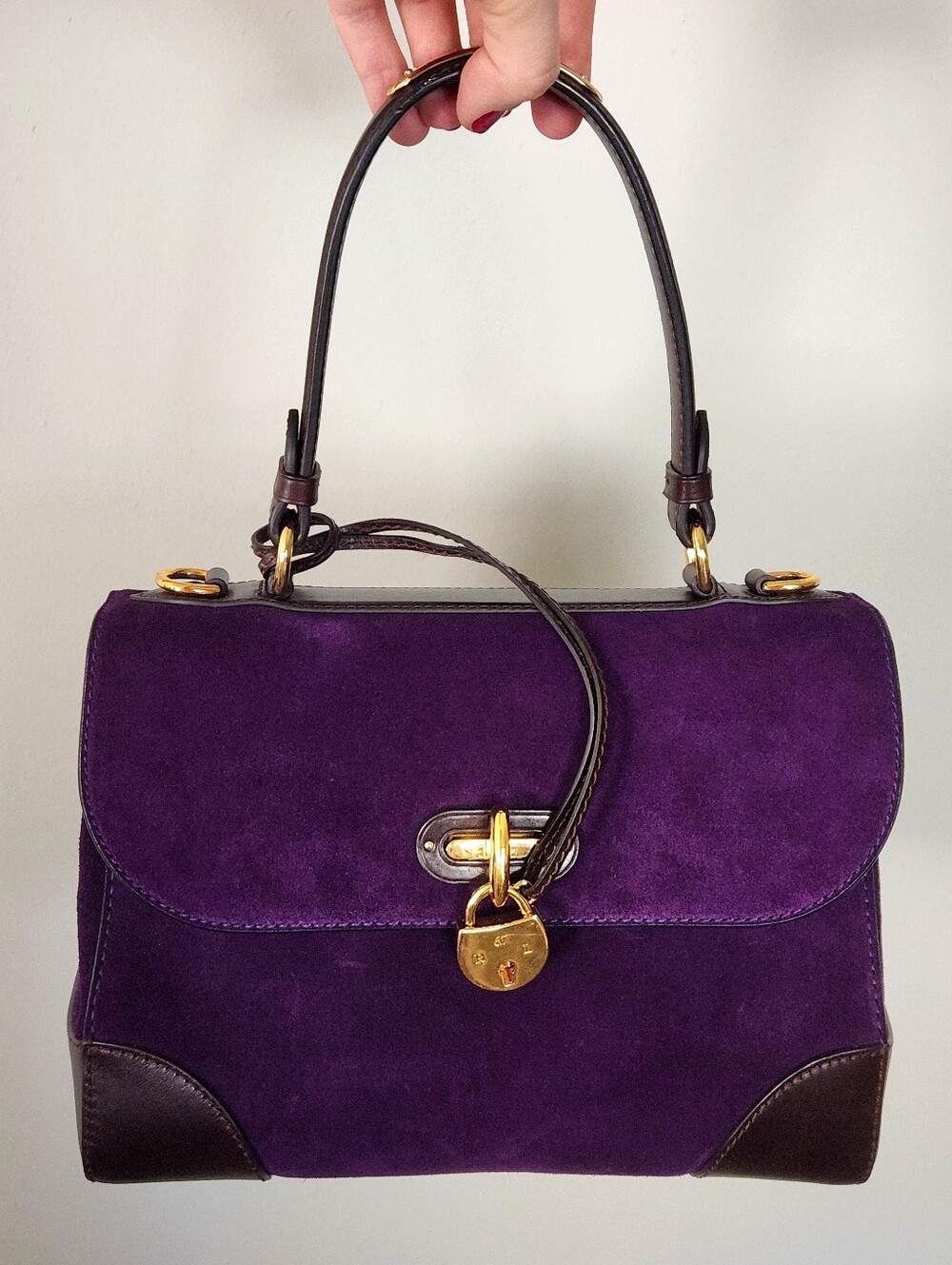 💜RARE Ralph Lauren💜 - Deep Purple Suede Tiffin 27 Satchel Bag - Picture 15 of 15